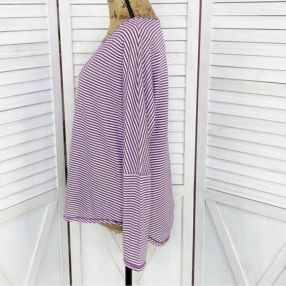 Zelos Striped Keyhole Back Long Sleeve Shirt Purple White Medium Tee - Picture 2 of 10